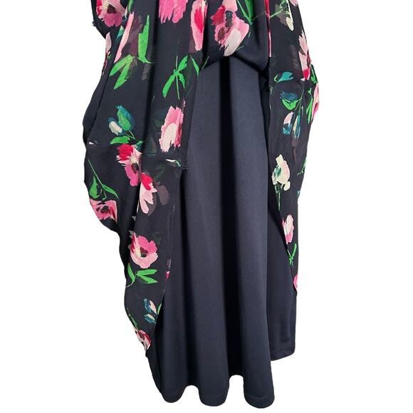 Dkny Knot Puff Sleeve Chiffon Fit Flare Short Sleeve Dress Blue Floral Sz 10 - Picture 5 of 11